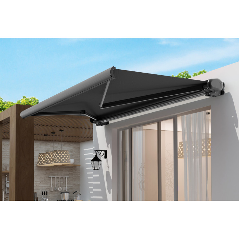 Store banne motorisé 500x300cm LUXO toile polyester grise - X-METAL