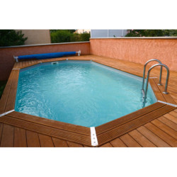 Piscine bois octogonale allongée 355x490cm AZURA toute équipée UBBINK