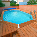 Piscine bois octogonale allongée 355x490cm AZURA toute équipée UBBINK