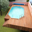 Piscine bois octogonale allongée 355x490cm AZURA toute équipée UBBINK