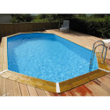 Piscine bois octogonale allongée 355x490cm AZURA toute équipée UBBINK