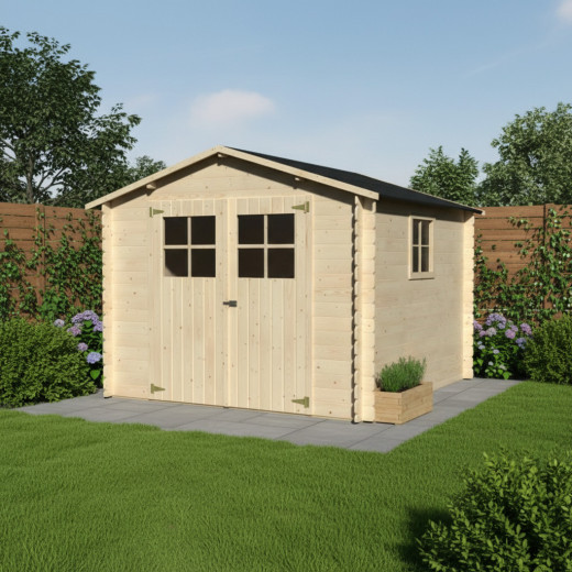 Abri de jardin Mirama 7,70m² en bois massif 19mm avec double porte – Décor et Jardin