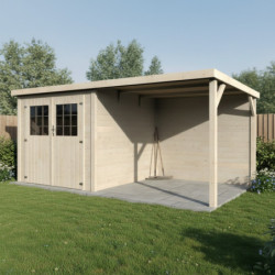 Abri de jardin Paradis + appentis 12,2m² en bois massif 19mm avec double porte – Décor et Jardin