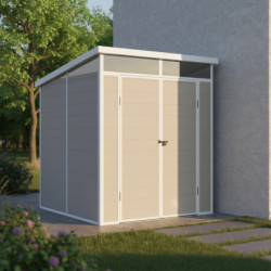 Abri de jardin en résine 3,24m² beige toit monopente skylight + plancher - Jobu