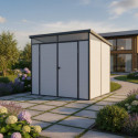 Abri de jardin en résine 4,10m² gris clair toit monopente skylight + plancher - Jobu