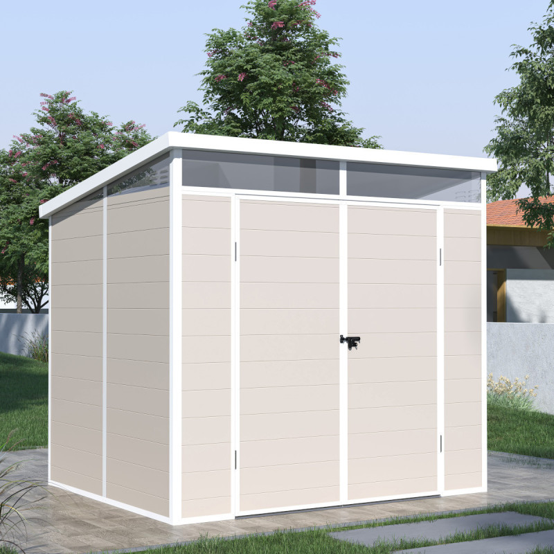 Abri de jardin en résine 4,10m² beige toit monopente skylight + plancher - Jobu