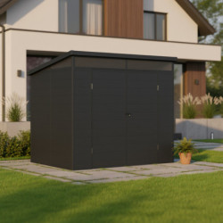 Abri de jardin en résine 4,10m² anthracite toit monopente skylight + plancher - Jobu