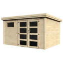 Abri de jardin Paolo 11,92m² en bois massif 28mm avec double porte et fenêtre – Décor et Jardin