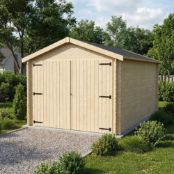 Garage Gamache double pente 15,69m² madriers 28mm avec double porte battante – Décor et Jardin 