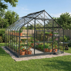 Serre de jardin Comtesse 13m² en aluminium anthracite et verre trempé 4mm - Green Protect