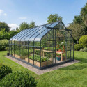 Serre de jardin Comtesse 14,64m² en aluminium anthracite et verre trempé 4mm - Green Protect