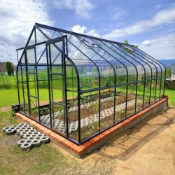 Serre de jardin Comtesse 16,32m² en aluminium anthracite et verre trempé 4mm - Green Protect