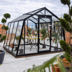 Serre de jardin S104 9,12m² en aluminium laqué noir et verre trempé BLACKLINE – ACD	