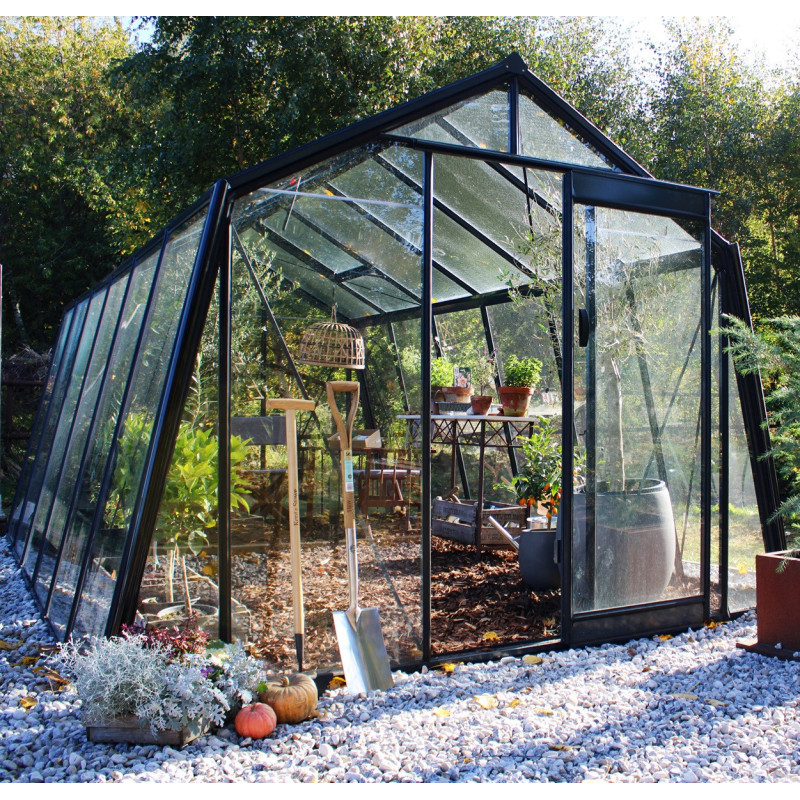 Serre de jardin S106 13,62m² en aluminium laqué noir et verre trempé BLACKLINE – ACD	
