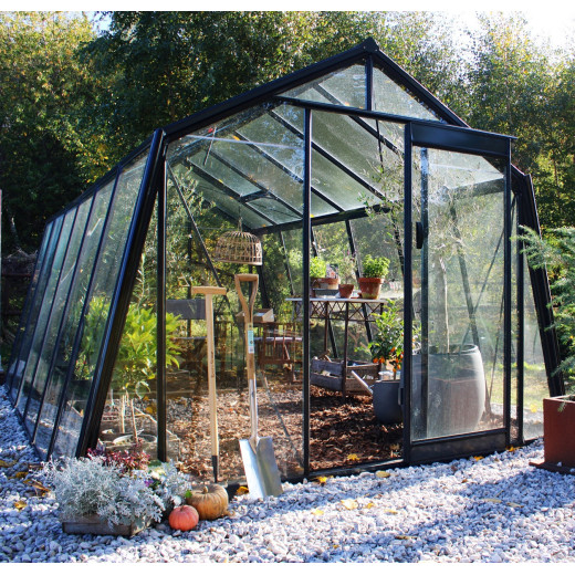 Serre de jardin S106 13,62m² en aluminium laqué noir et verre trempé BLACKLINE – ACD	
