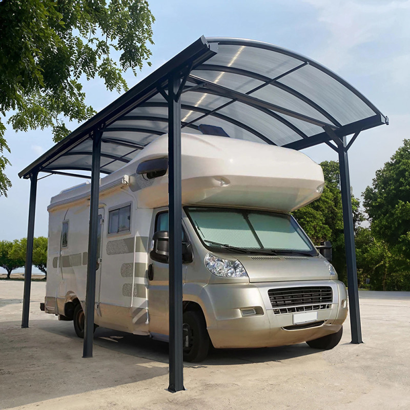 Carport grande hauteur anthracite en aluminium 3,60x5,07m et polycarbonate 6mm
