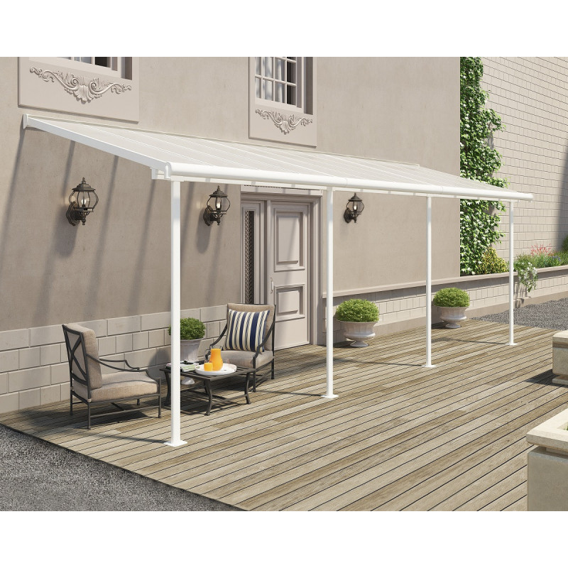 Toit de terrasse 224x670cm en aluminium blanc et polycarbonate 6mm SIERRA - Canopia by Palram
