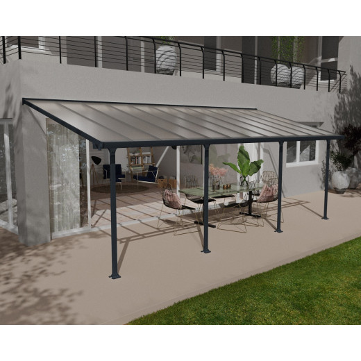 Toit de terrasse 300x730cm en aluminium gris et polycarbonate 8mm FERIA - Canopia by Palram