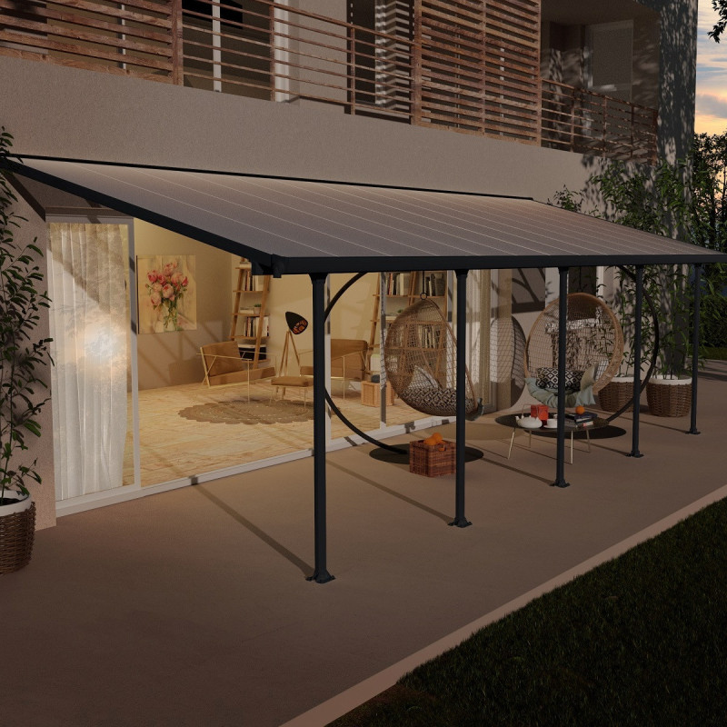 Toit de terrasse 300x851cm en aluminium gris et polycarbonate 8mm FERIA - Canopia by Palram