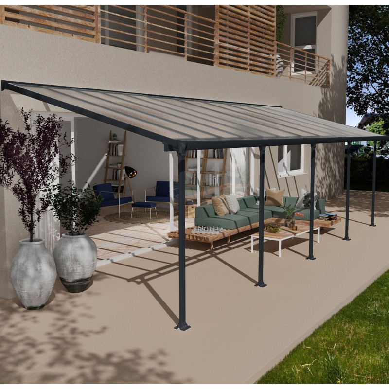 Toit de terrasse 300x915cm en aluminium gris et polycarbonate 8mm FERIA - Canopia by Palram