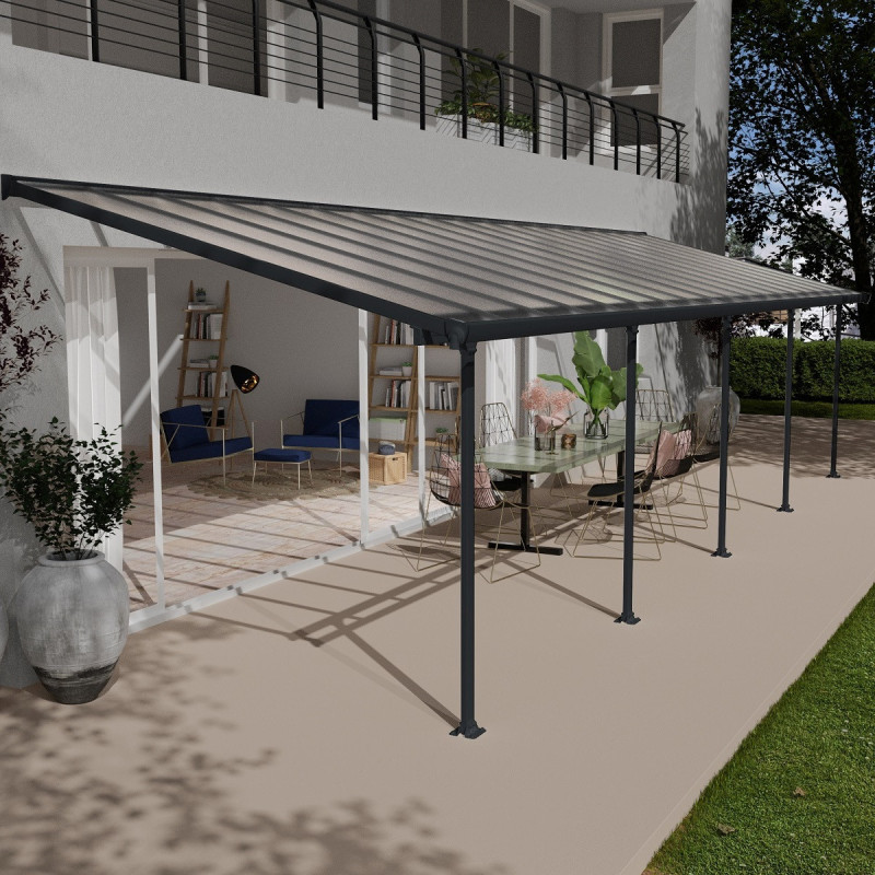 Toit de terrasse 300x971cm en aluminium gris et polycarbonate 8mm FERIA - Canopia by Palram