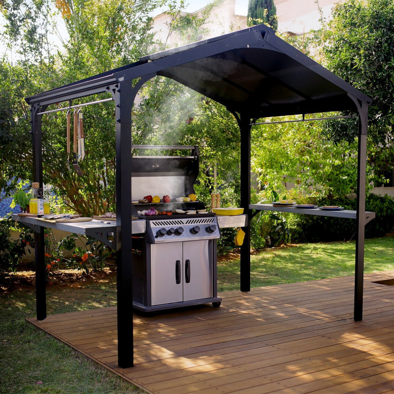 Abri BBQ 180x224cm en alu noir et polycarbonate gris AUSTIN – Canopia by Palram