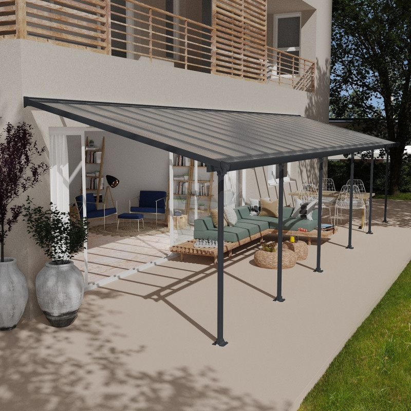 Toit de terrasse 300x1035cm en aluminium gris et polycarbonate 8mm FERIA - Canopia by Palram