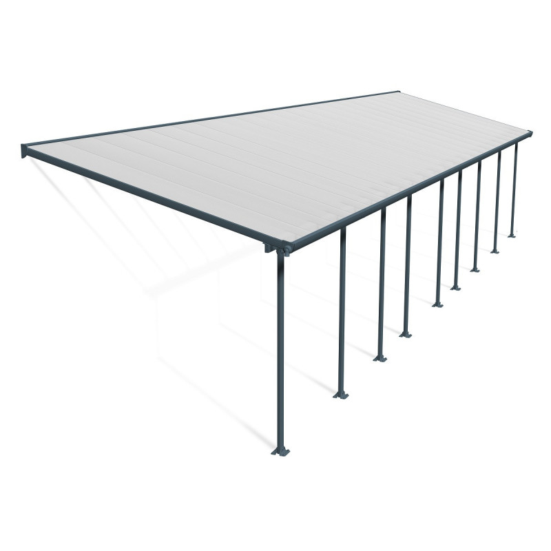 Toit de terrasse 300x1340cm en aluminium gris et polycarbonate 8mm FERIA - Canopia by Palram