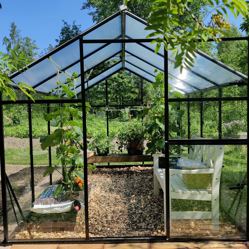 Serre de jardin Hybrid 6,5m² en verre trempé et polycarbonate Sanus L7 - Gampre