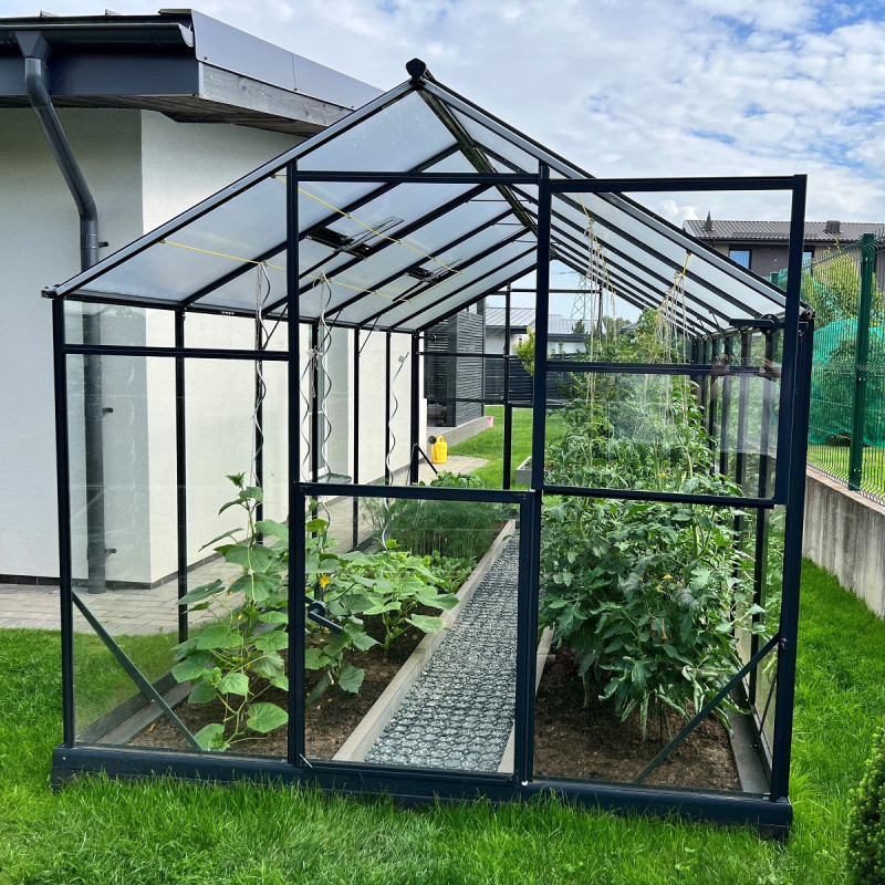 Serre de jardin Hybrid 7,92m² en verre trempé et polycarbonate Sanus L8 - Gampre