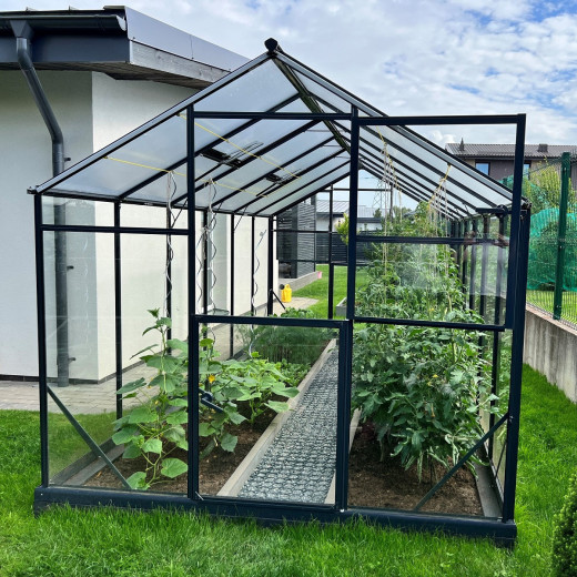 Serre de jardin Hybrid 7,92m² en verre trempé et polycarbonate Sanus L8 - Gampre