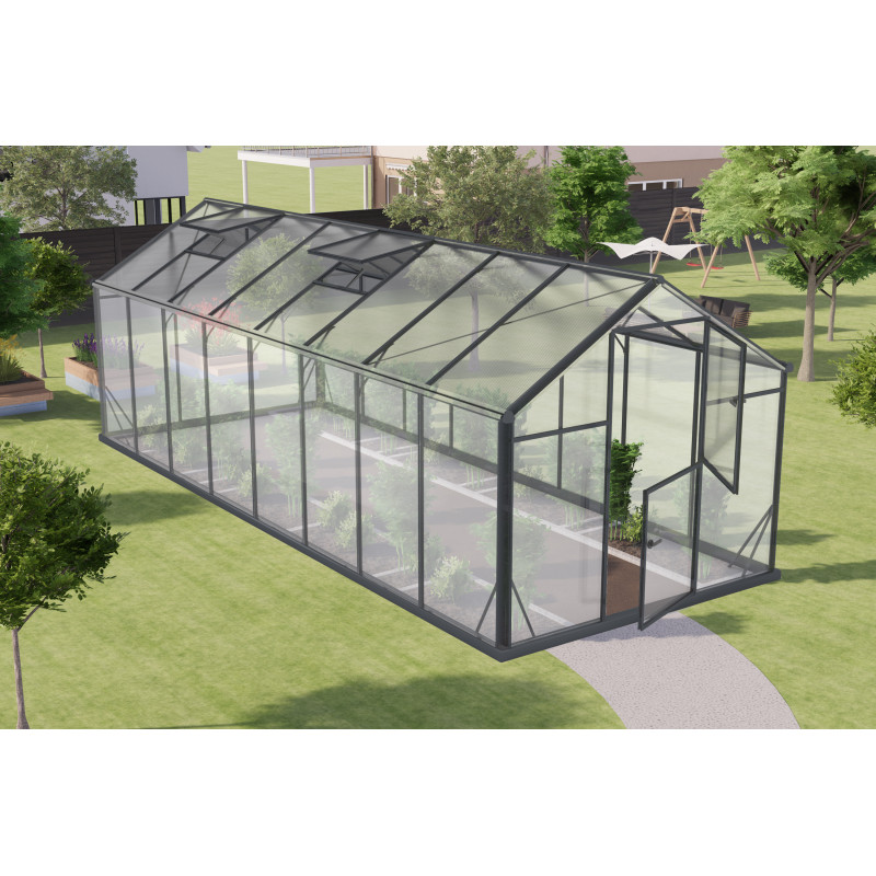 Serre de jardin Hybrid 12,54m² en verre trempé et polycarbonate Sanus L12 - Gampre