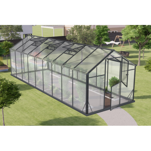 Serre de jardin Hybrid 14,3m² en verre trempé et polycarbonate Sanus L15 - Gampre