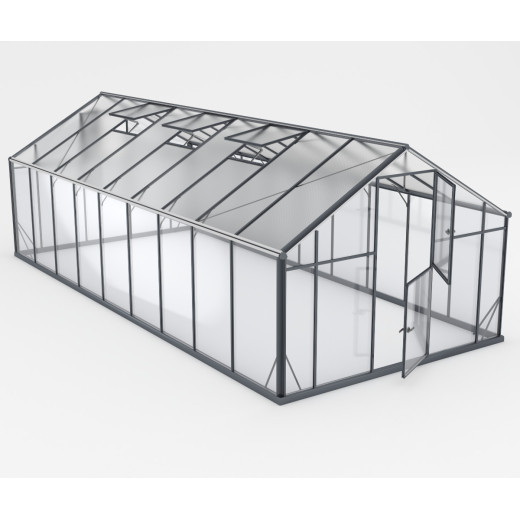 Serre de jardin Hybrid 18,6m² en verre trempé et polycarbonate Sanus XL18 – Gampre