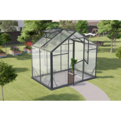 Serre de jardin Hybrid 3,3m² anthracite en verre trempé et polycarbonate Sanus UP! L3 - Gampre