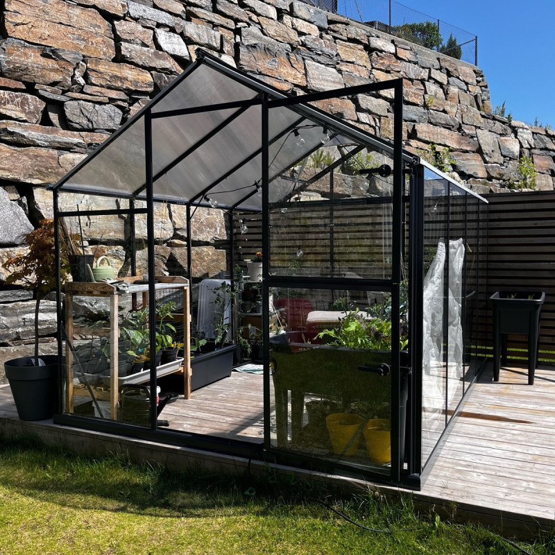 Serre de jardin Hybrid 6,5m² en verre trempé et polycarbonate Sanus UP! L7 - Gampre