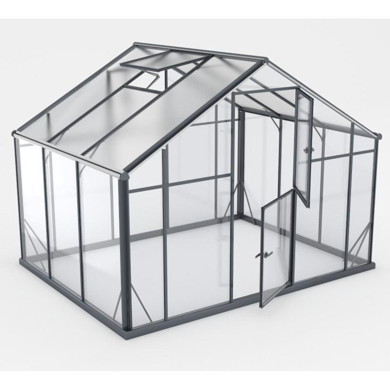 Serre de jardin Hybrid 6,38m² en verre trempé et polycarbonate Sanus UP! XL7 – Gampre