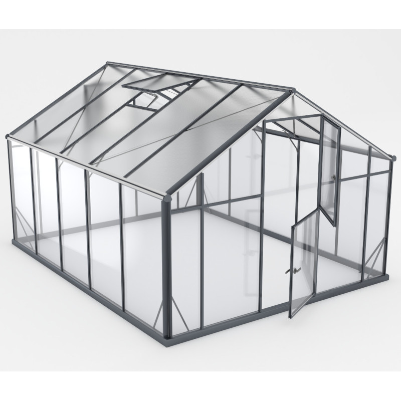 Serre de jardin Hybrid 10,44m² en verre trempé et polycarbonate Sanus UP! XL10 – Gampre
