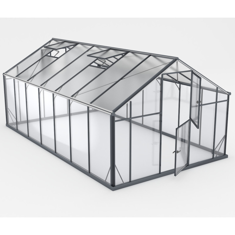 Serre de jardin Hybrid 14,5m² en verre trempé et polycarbonate Sanus UP! XL15 – Gampre
