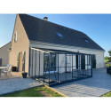 Serre adossée 13,71m² LUXE en aluminium anthracite et verre trempé 4mm - Green Protect