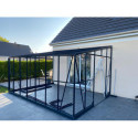 Serre adossée 13,71m² LUXE en aluminium anthracite et verre trempé 4mm - Green Protect