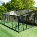 Serre adossée 15,64m² LUXE en aluminium anthracite et verre trempé 4mm - Green Protect