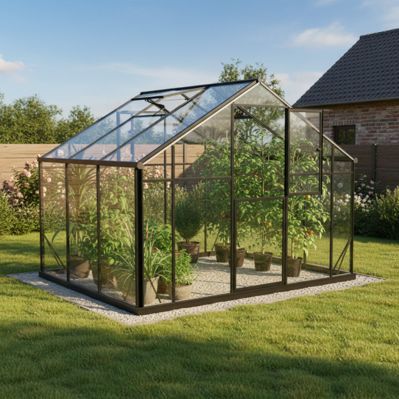 Serre de jardin 6,38m² en aluminium noir et verre trempé Sanus UP! XL7 - Gampre
