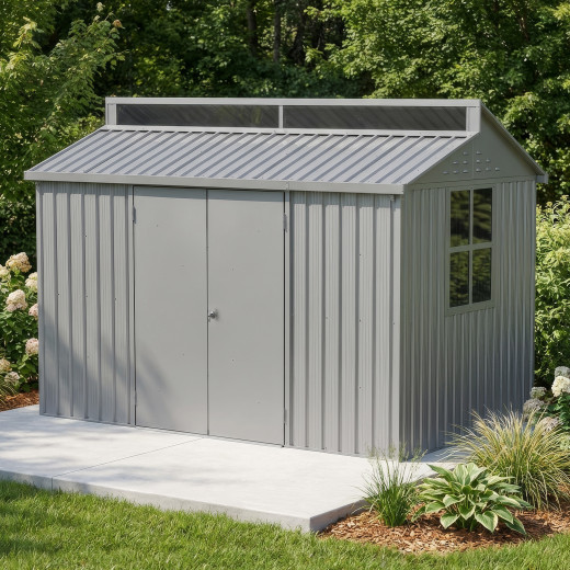 Abri de jardin en aluminium gris avec puits de lumière 4,33m² + kit fondation - DURAMAX