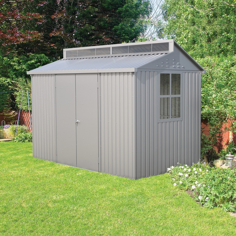 Abri de jardin en aluminium gris avec puits de lumière 5,33m² + kit fondation - DURAMAX	