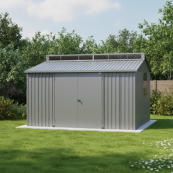 Abri de jardin en aluminium gris avec puits de lumière 7,27m² + kit fondation - DURAMAX