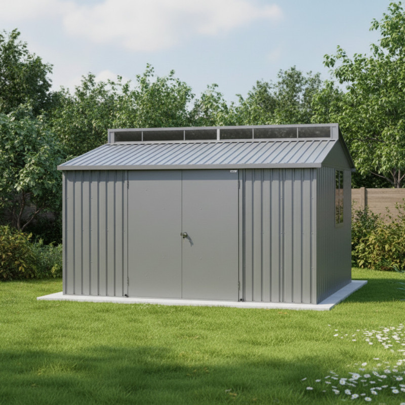 Abri de jardin en aluminium gris avec puits de lumière 7,27m² + kit fondation - DURAMAX