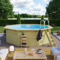 Piscine octogonale en bois Ø400xH111cm liner bleu Pool X1 - Karibu