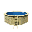Piscine octogonale en bois Ø400xH111cm liner bleu Pool X1 - Karibu