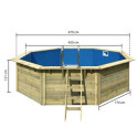 Piscine octogonale en bois Ø470xH111cm liner bleu Pool X2 - Karibu
